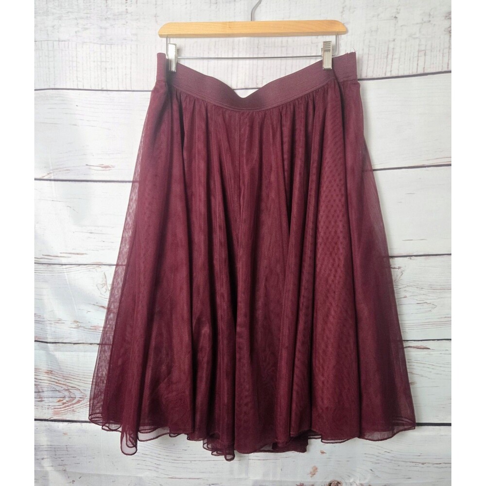 Torrid Womens Skirt Size 1 Wine Red Tulle Midi Point D'Esprit Mesh Tutu Elastic
